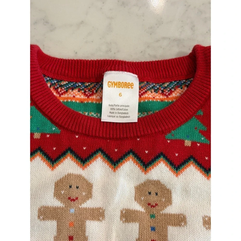 Gymboree Girls Size 6 Christmas Fair Isle Sweater Dress Santa Gingerbread Red